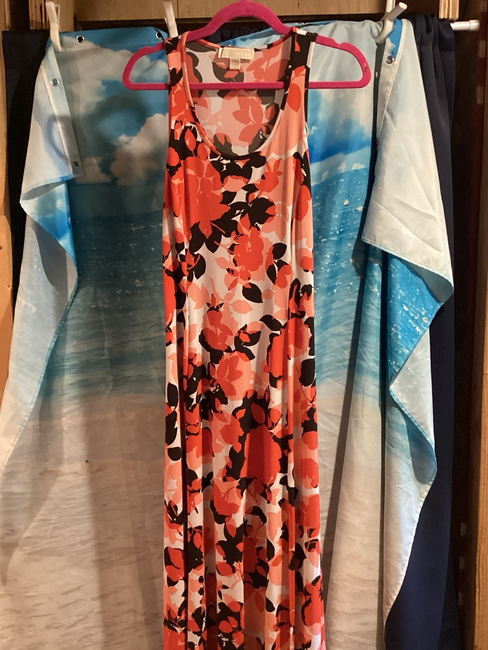 MICHAEL Michael Kors Coral, Black & White Floral Maxi Dress